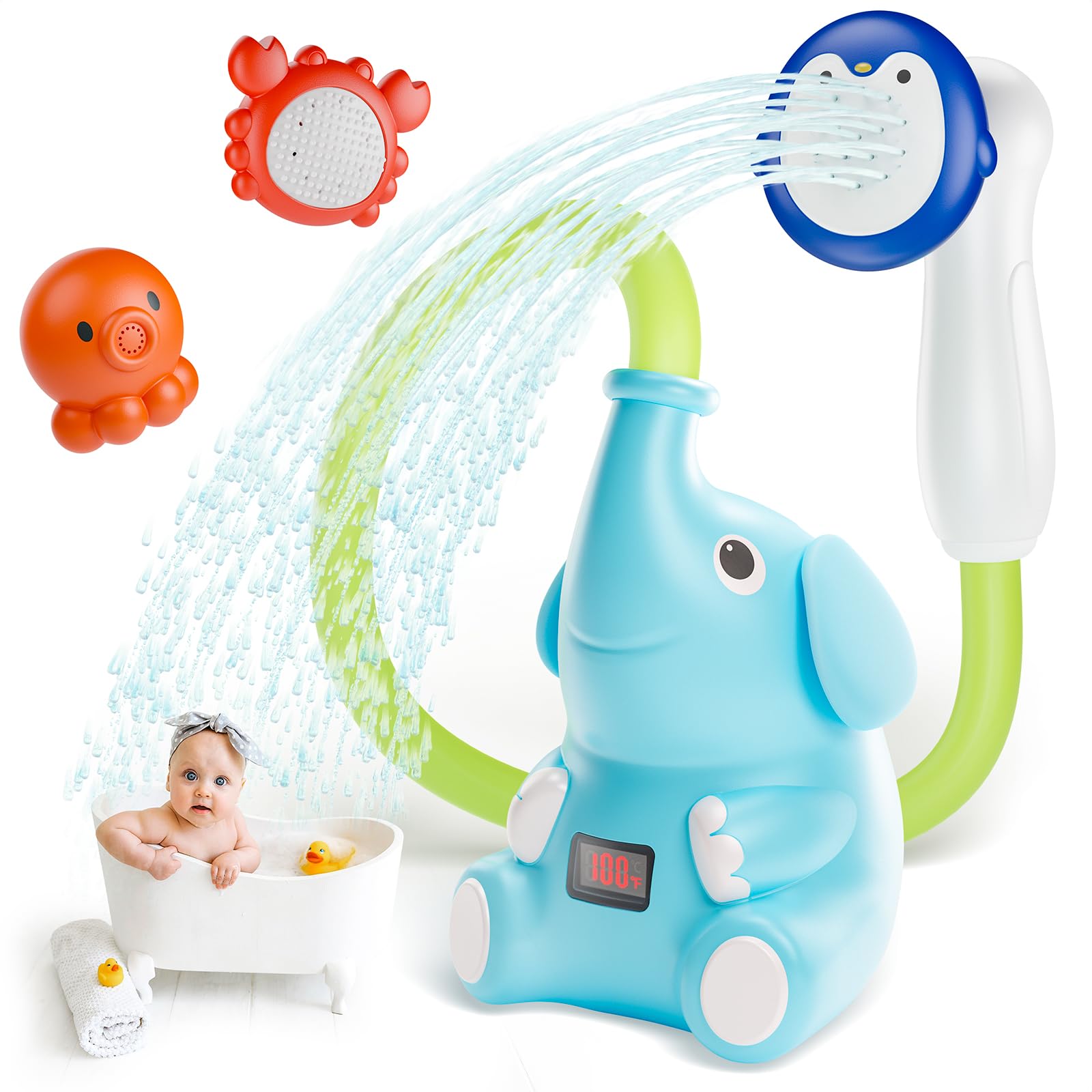 HEMRLY Baby Bath Toys LED Water Temperature Display Bath Toys for Infants 6-12 Months with Three Shower Heads