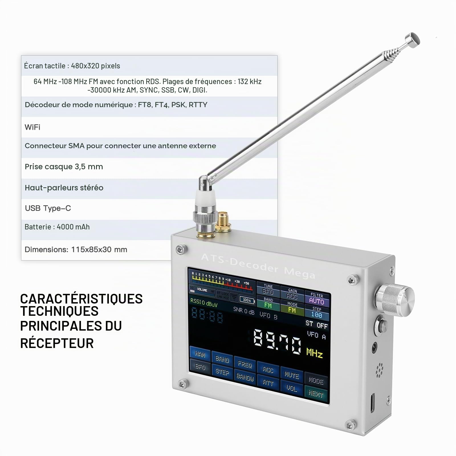 Décodeur ATS Mega SDR Radio AM FM SYNC SSB CW DIGI Récepteur amélioré version du décodeur ATS25 max