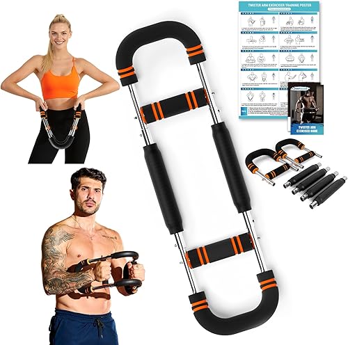 Entrenador de brazo Twister, ejercitador de pecho de brazo giratorio de resistencia ajustable con póster de entrenamiento para hombres y mujeres,