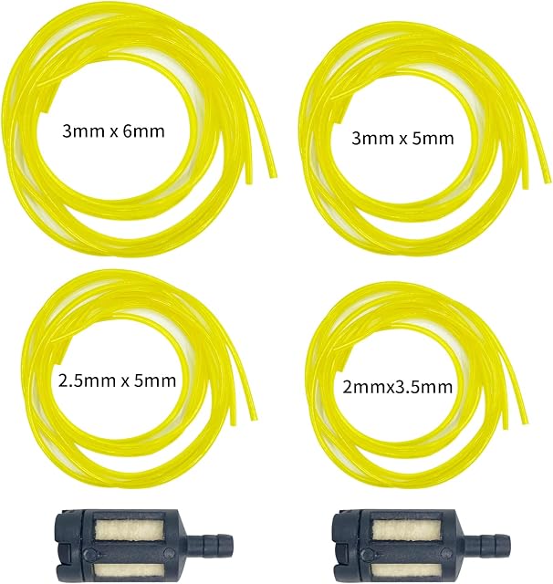 ANOTHEEE 4 Sizes Fuel Line Hose Tube Fuel Filter Line , Diesel Fuel Line Replacement Yellow Transparent Tubing Accessories for Chainsaw Blower Outdoor(1.5 m*4 Size)
