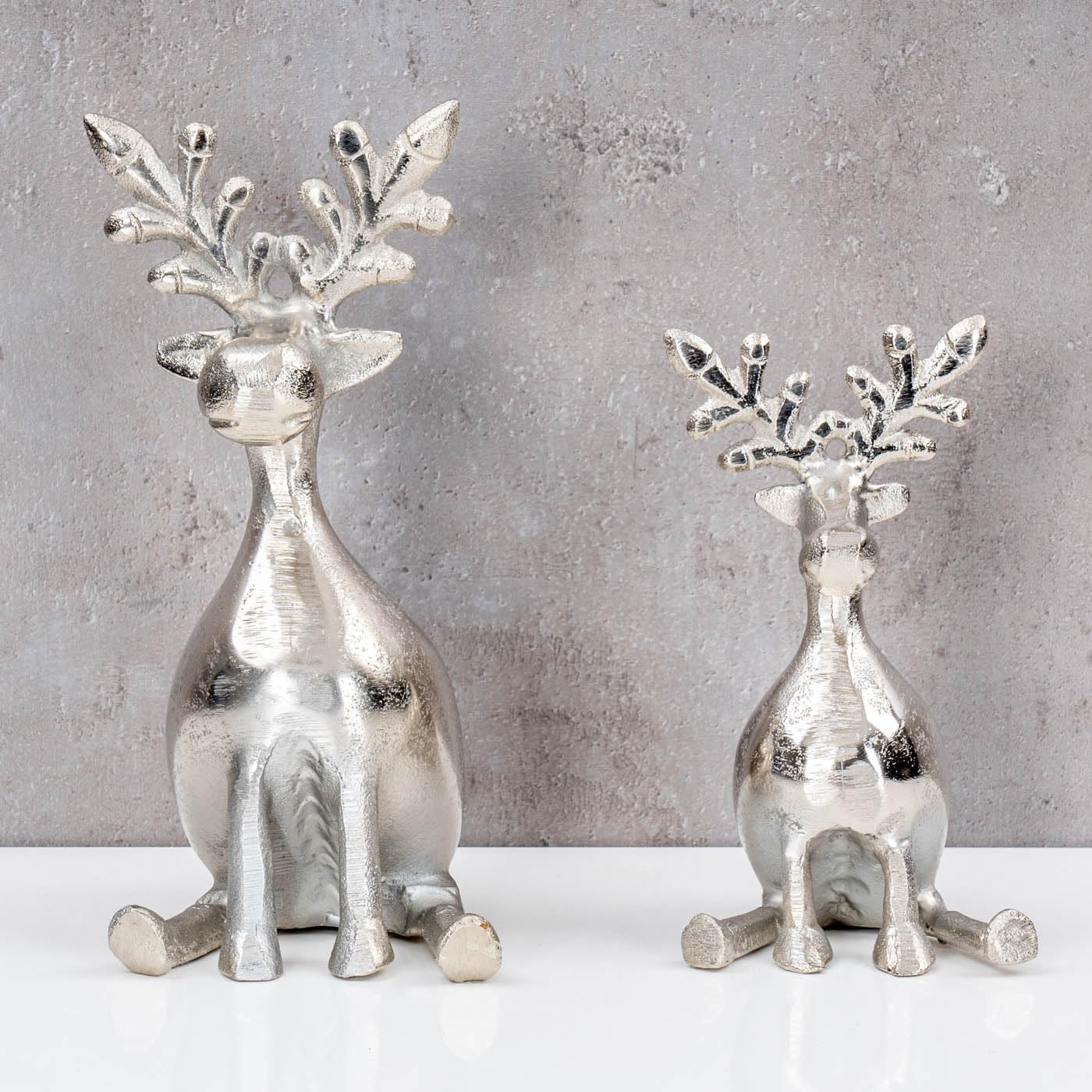 levandeo 2er Set Rentiere Metall Silber Hirsche Deko Tischdeko Weihnachtsdeko Figur Weihnachten Tierfigur Aufsteller