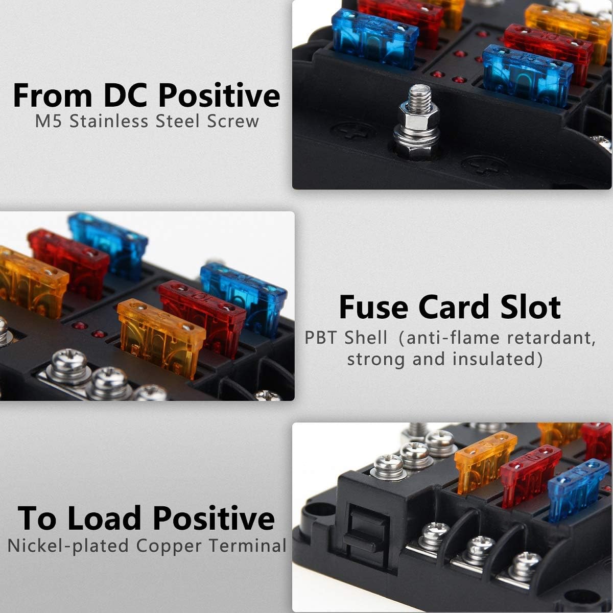 Ancable 6-Way Boat Fuse Block with Ground, 6 Circuits ATC/ATO 12 Volt Fuse Junction Block with 24 Pcs Fuses Included, LED Light Indication & Damp-Proof Cover for Automotive Car, Boat, RV, Truck : Automotive