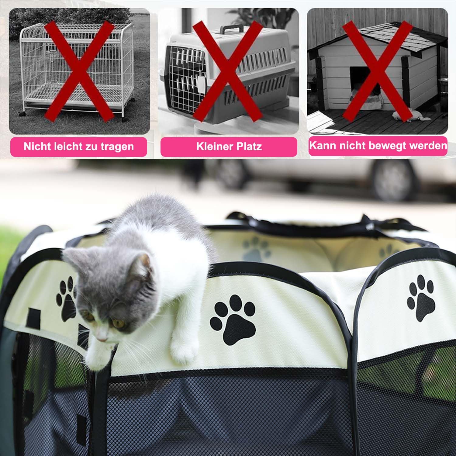 Beccucciolo portatile, per cani, pieghevole, per casa, cuccioli, telo impermeabile Oxford per cani, gatti, conigli, 74 x 74 x 43 cm (blu)
