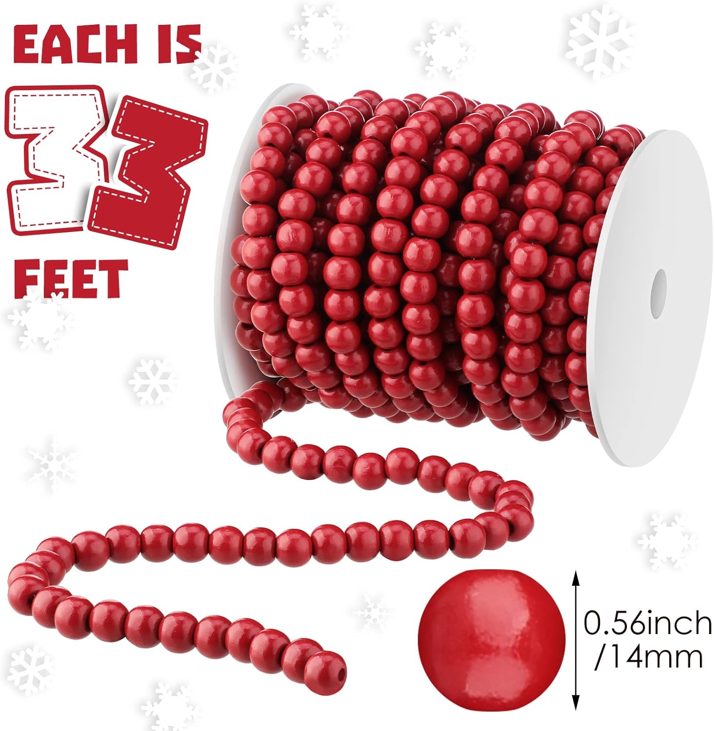Giegxin 2 Pcs Wood Red Christmas Bead Garland 66 Feet in Total Rustic Farmhouse Country Decor for Christmas Tree Tier Tray Wooden Wall Hanging Beaded Garland for Xmas Holiday Favors Supplies