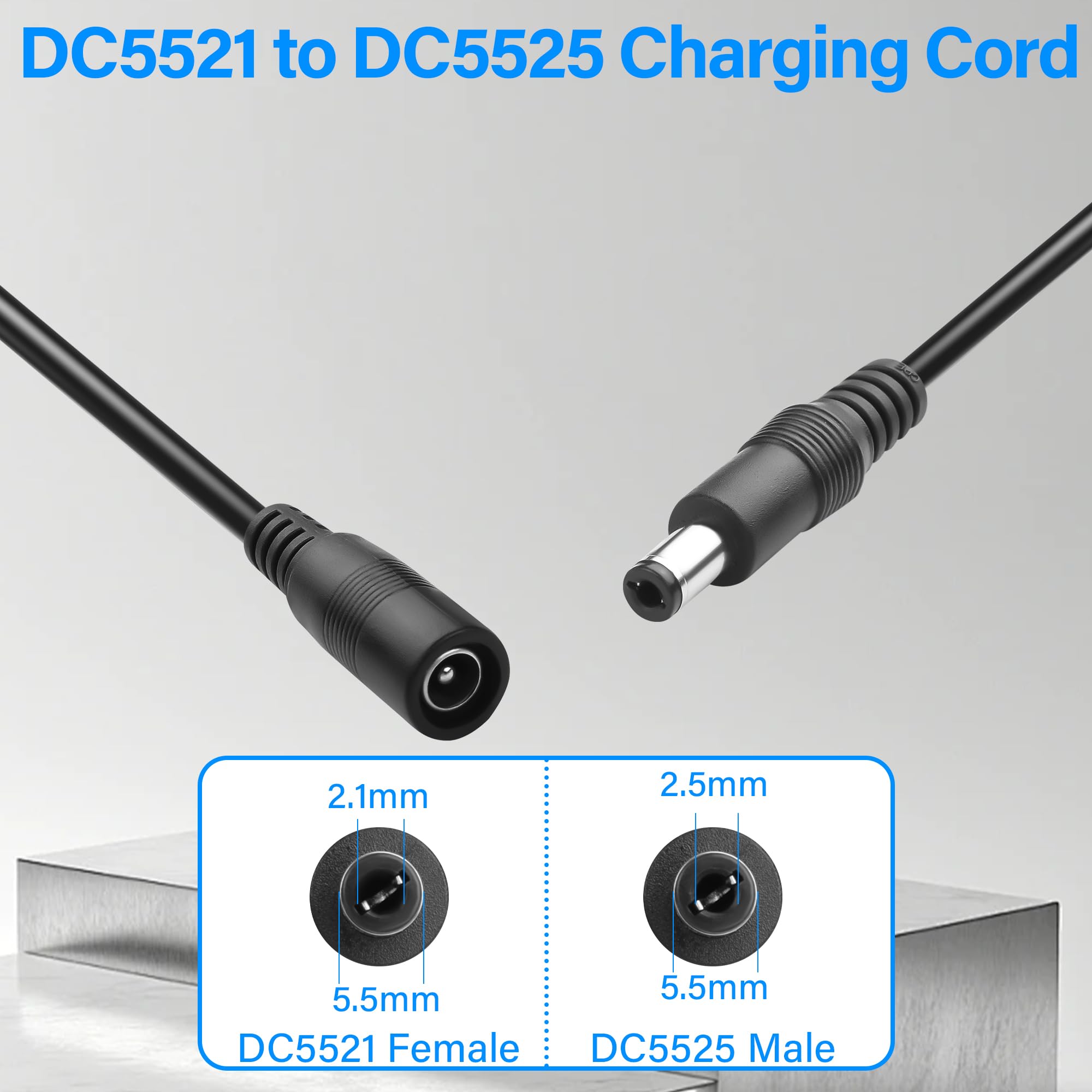 JSADZKJ DC5.5x2.1mm to DC5.5x2.5mm Power Cable,5521 Female to 5525 Male Adapter Extension Cable, 24V DC Power Cable Surveillance Camera Cables for LED Lighting,Monitor,DVR-15CM(DC5525)