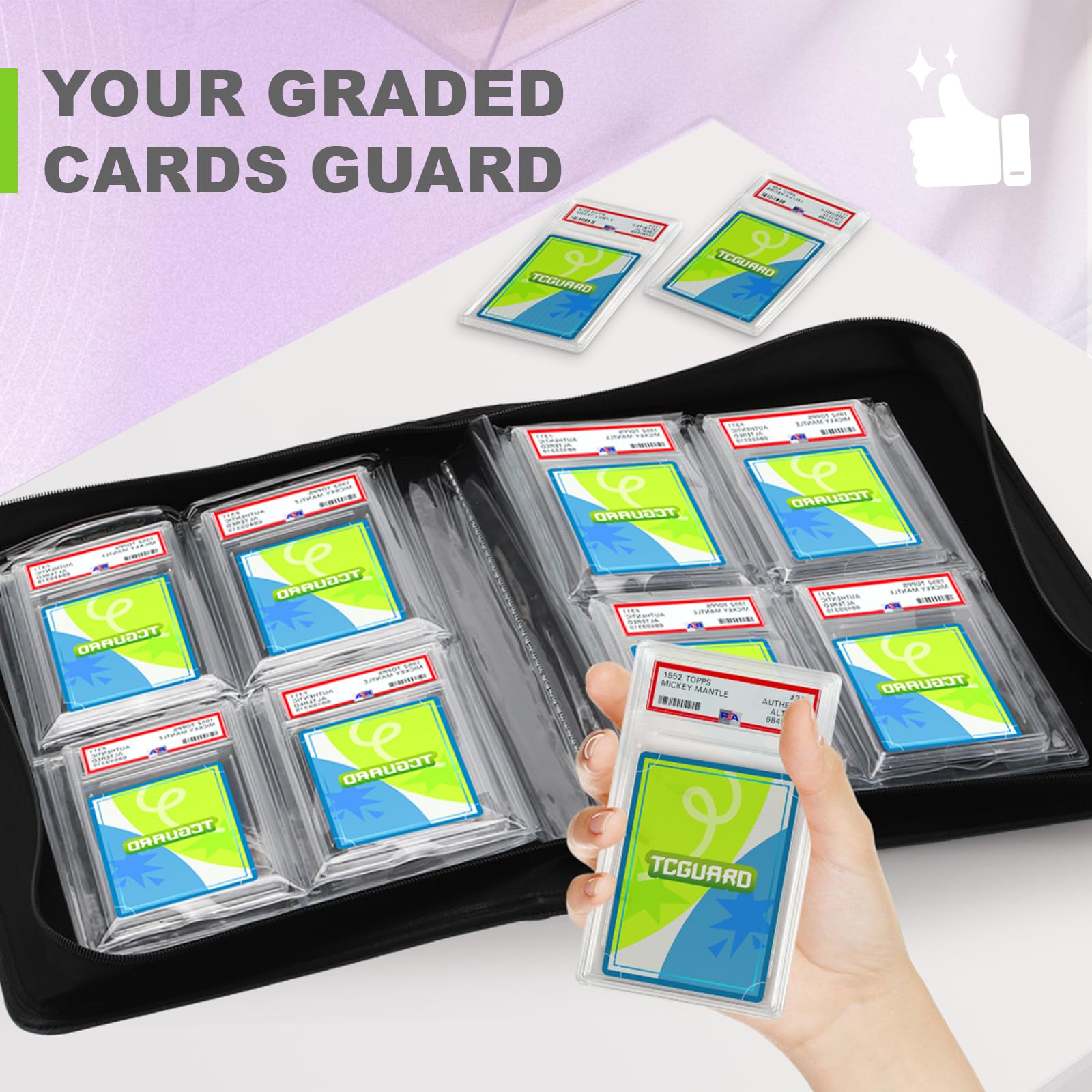 TCGUARD Graded Card Slab Sleeves - Rilegatura per carte PSA e simili, con custodia, offre spazio per 32 carte PSA, raccoglitore di carte collezionabili Premium con 4 custodie per carte, colore: Nero