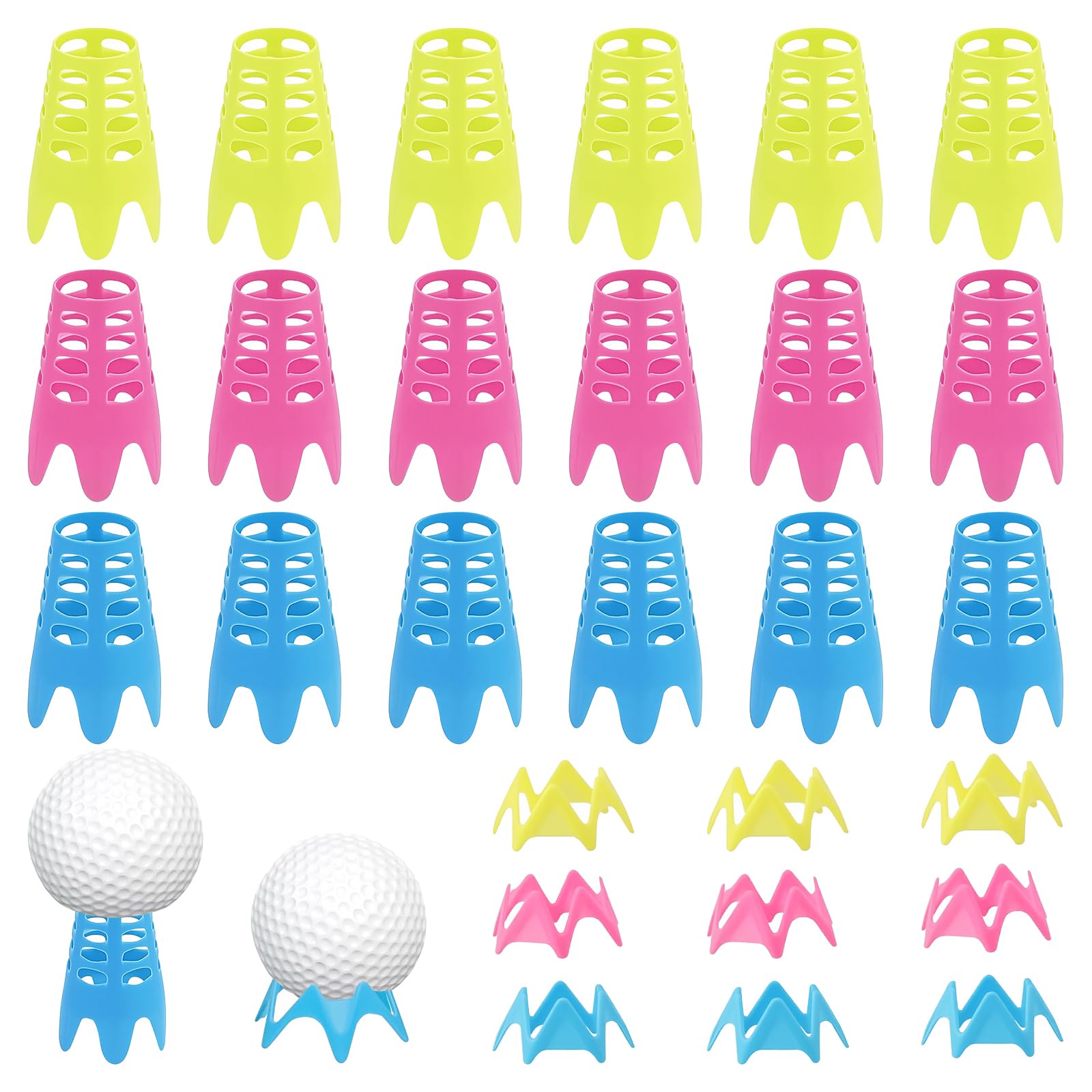 Tees Simulador Golf 27 Piezas, Tees de Golf de Plástico Ajustables en Altura, 2 Tamaños (18 Grandes + 9 Pequeños)