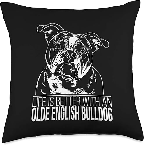 Miniatura 1 de Wilsigns Old English Bulldog Designs Proud Olde English Bulldog Life is Better Dog Gift Gift Throw Almohada de 17.7 x 17.7in, multicolor