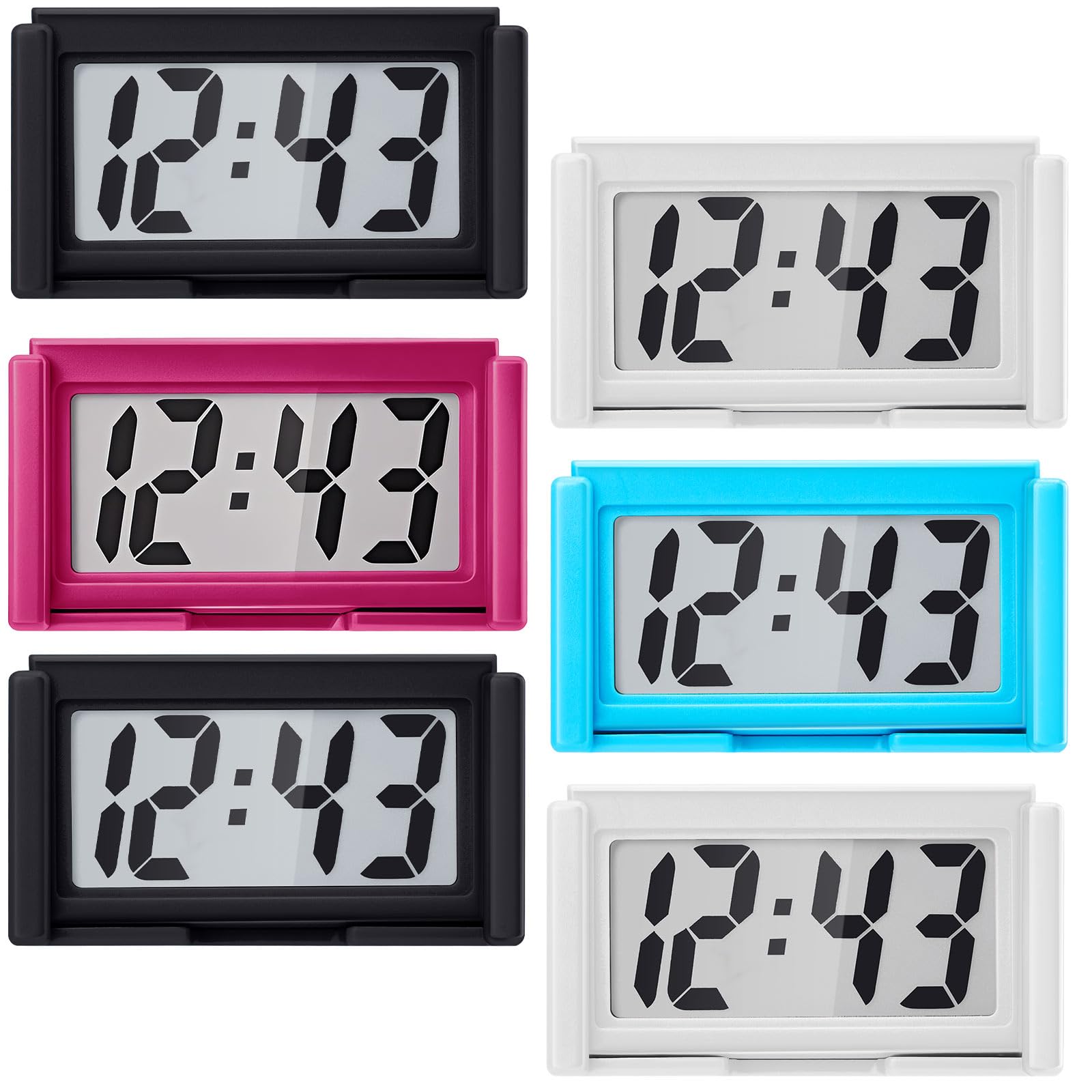 Frienda 6 Pieces Mini Small Digital Clock Stick On,White,Black,Red,Blue