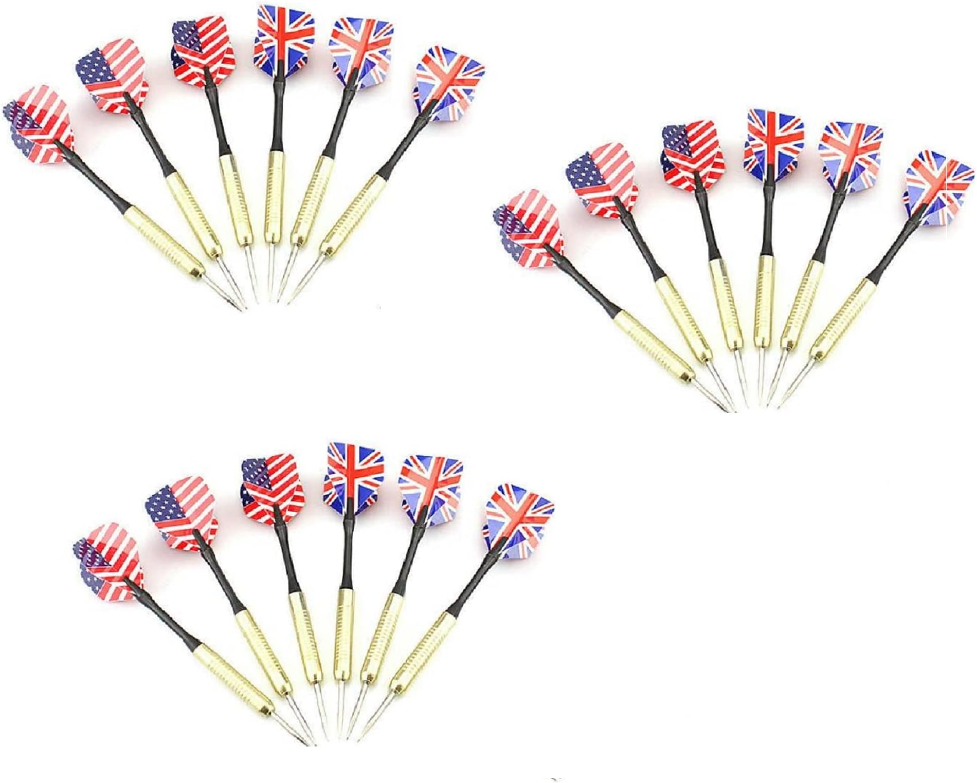 UK/USA Dart Pins Arrows Steel Pack of 18 (Multi)