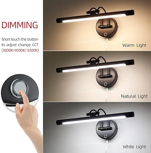 Miniatura 6 de MantoLite Lámpara de pared negra de 16 pulgadas para baño, 8 W, regulable, para gabinete, iluminación interior, aplique de pared ajustable, lámpara