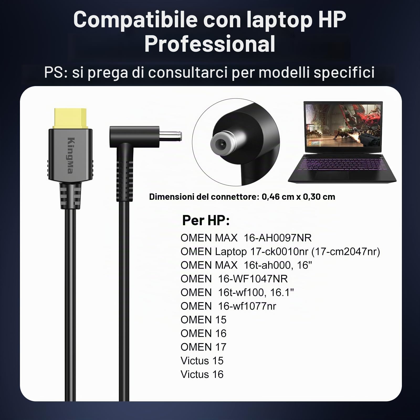 Caricabatterie GaN 330W (20V/16,5A) per HP Omen 15/16/17 e Pavilion Gaming， Alimentatore compatibile con connettore 4,5×3,0 mm, USB-C PD 3.0 ricarica rapida, compatto da viaggio