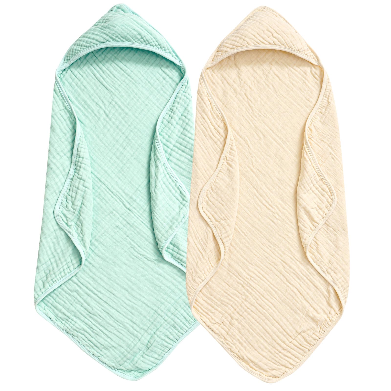PHF 2 Pack Baby Hooded Towels, 100% Muslin Cotton Baby Bath Towel with Hood for Newborn, Infant, Toddler, Ultra Soft and Absorbent Baby Essentials