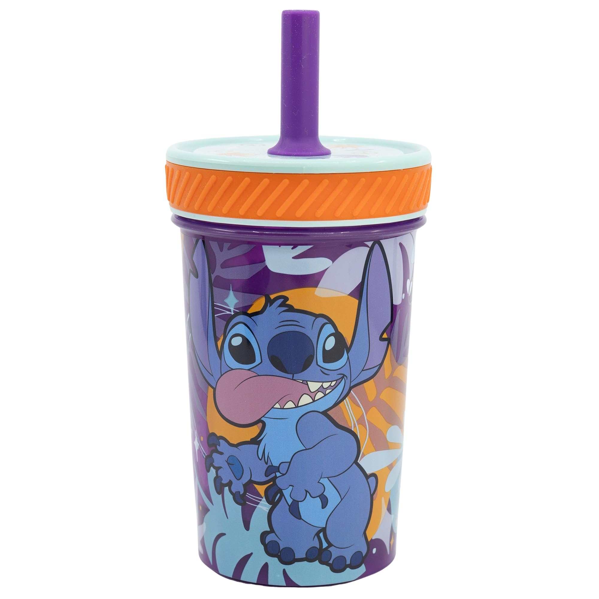 Stor Anti-roll PP Cup with Silicone Straw 370 ML Stitch Aloha