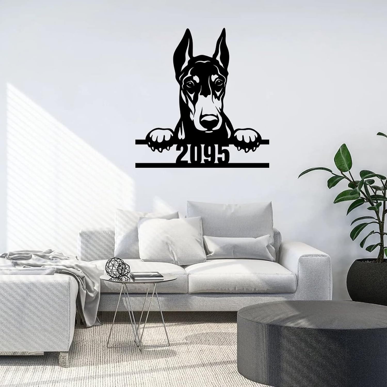 Funlucy Address Sign Personalized House Number Sign Pet Dog Metal Sign Pet Lover Metal Wall Art Dog House Accessories Custom Dog Wall Plaque Sign Decoration for Living Room Bedroom Dog Gift 18in