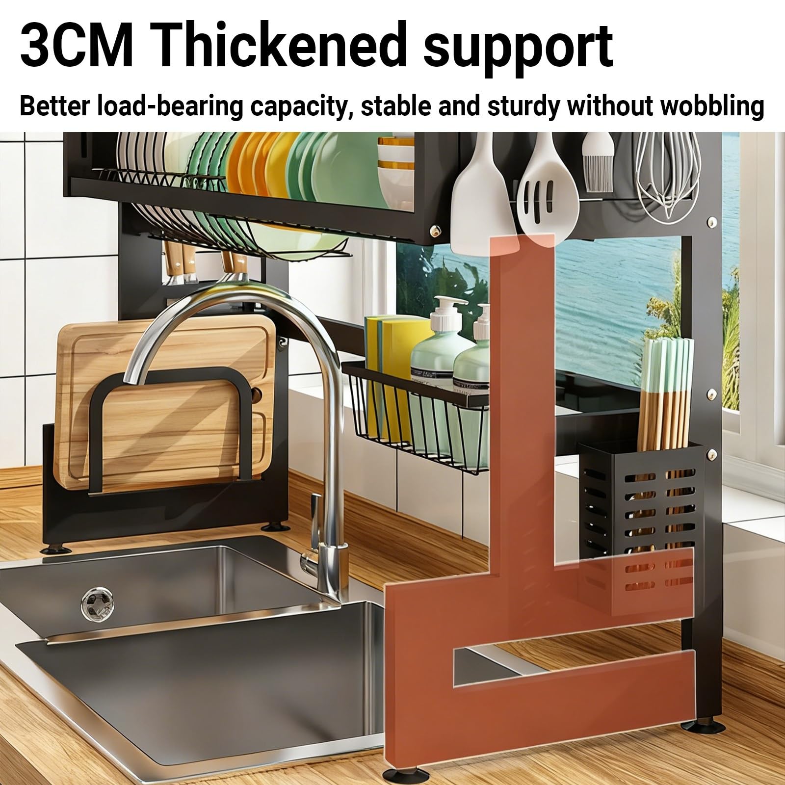 Escurridor de platos para colocar sobre el fregadero, estante grande de organización para encimera de cocina con cubierta y soportes de almacenamiento para platos, vasos, cuencos, cubiertos