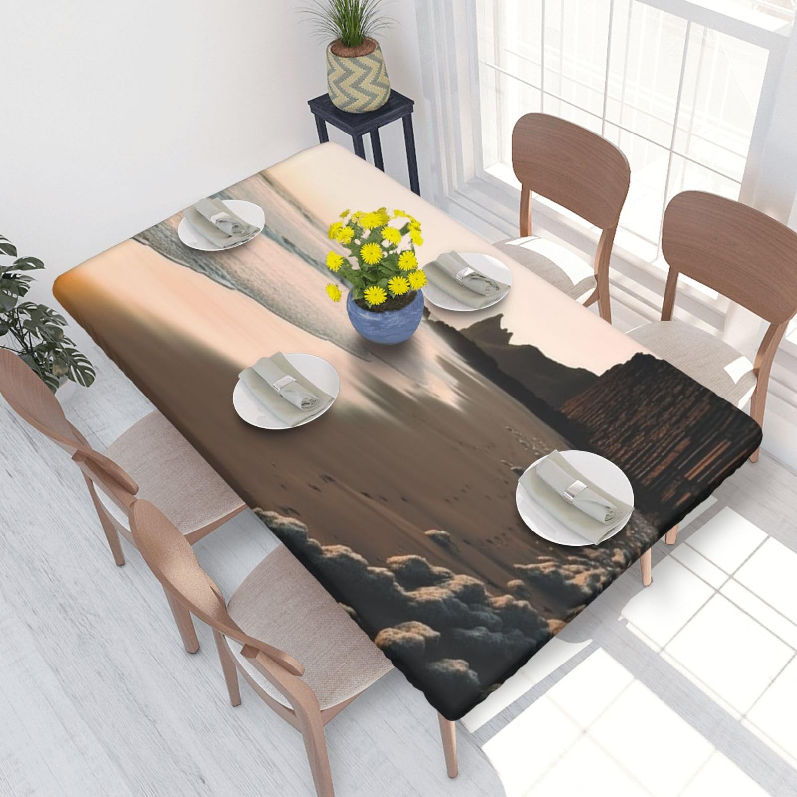 Beach Waterproof Square Table Cover Elastic Fitted Tablecloth Oil Proof Table Protector For 4ft Table