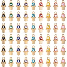 Cheriswelry 54Pcs Hamsa Hand Charm Evil Eye Alloy Pendant Golden Fatima Hand Religious Charms 9 Colors 14.5mm for DIY Necklace Bracelet Earring Jewelry Making