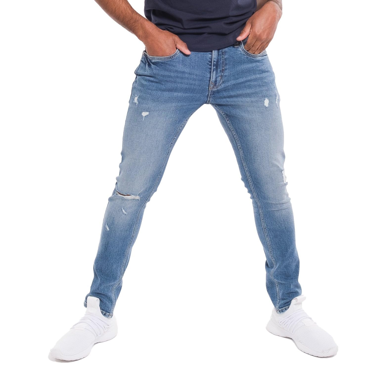 99% Cotton Denim (Glacier - Medium Blue (Ripped), 28x28)