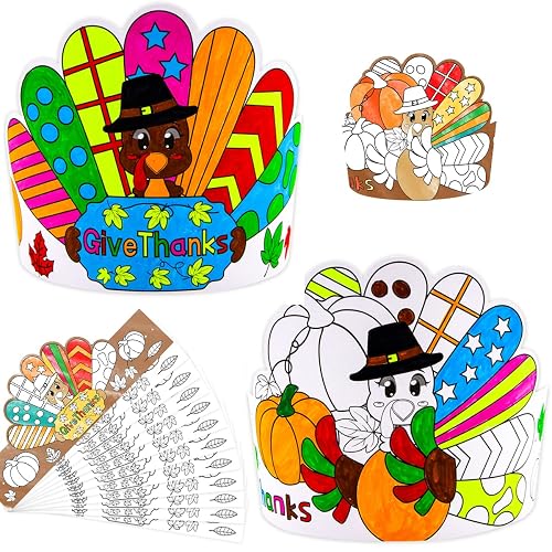 Fancy Land Color Your Own Turkey Hats 24 Pcs Thanksgiving