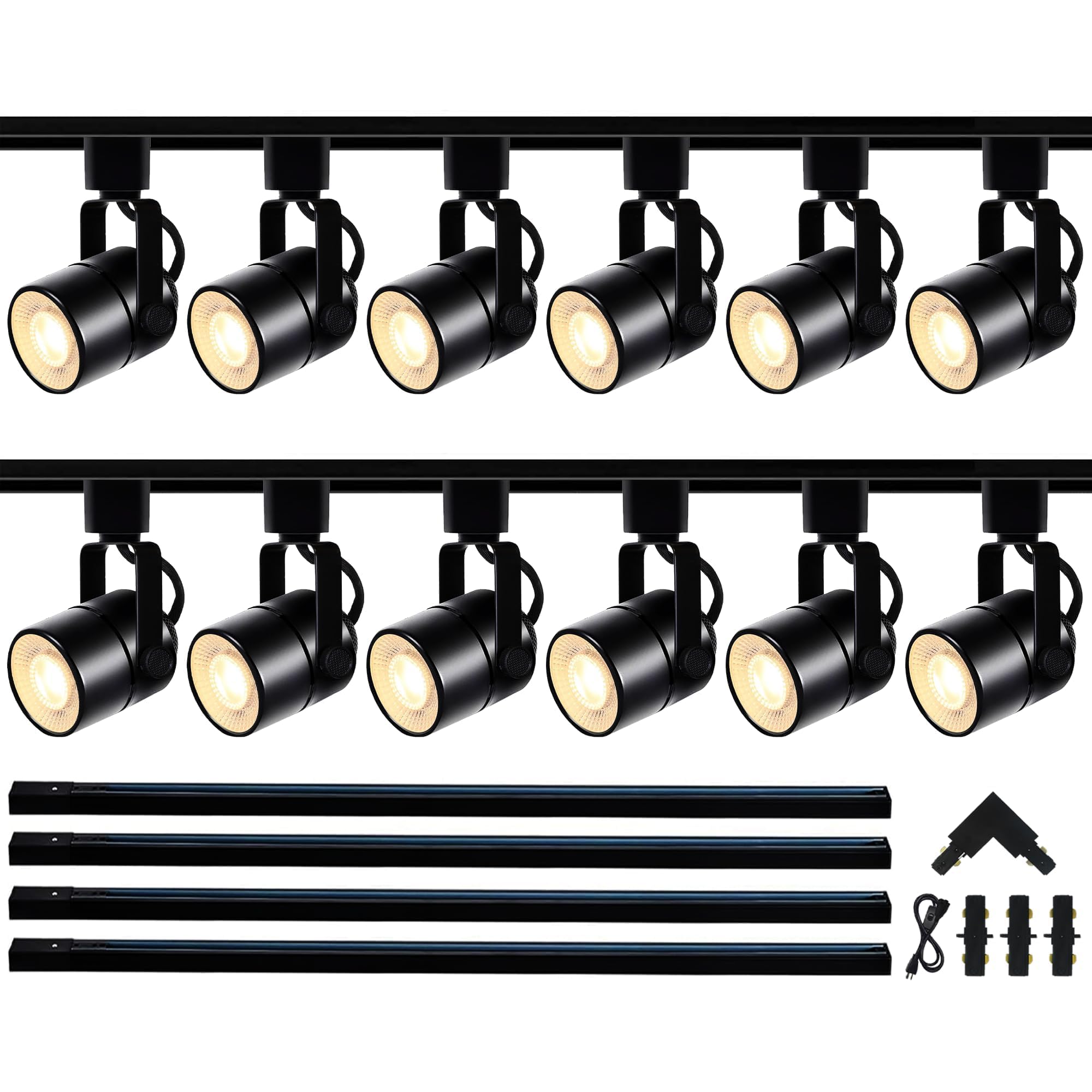 Bravsekai GU10 LED Track Lighting Complete Kit, 4000K Natural White, with 400cm H Track Rails, Dimmable Black LED Ceiling Spotlight Fixture with 12 Replaceable GU10 Bulbs for Shop, Home Office — image 1