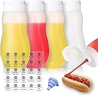 Nacxbwer 11oz Leak-Proof Condiment Squeeze Bottles 4-Pack, HDPE BPA-Free for Ketchup, Hot Sauce, Oil, Salad Dressing with Funnel & Labels