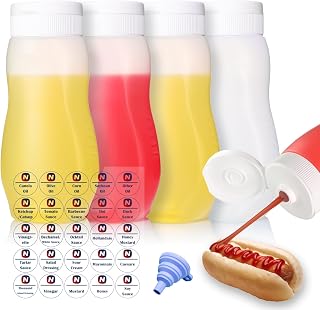 Nacxbwer 11oz Leak-Proof Squeeze Bottles 4-Pack HDPE BPA-Free for Ketchup Hot Sauce Oil with Funnel Labels