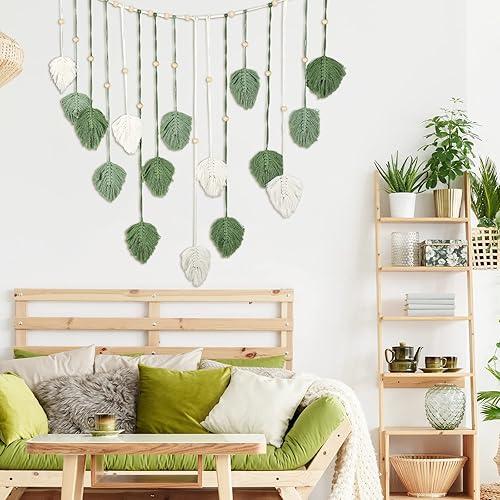 Miniatura 6 de Hojas de macramé para colgar en la pared decoración de pared hilo para colgar en la pared tapiz tejido a mano bohemio decoración de habitación de