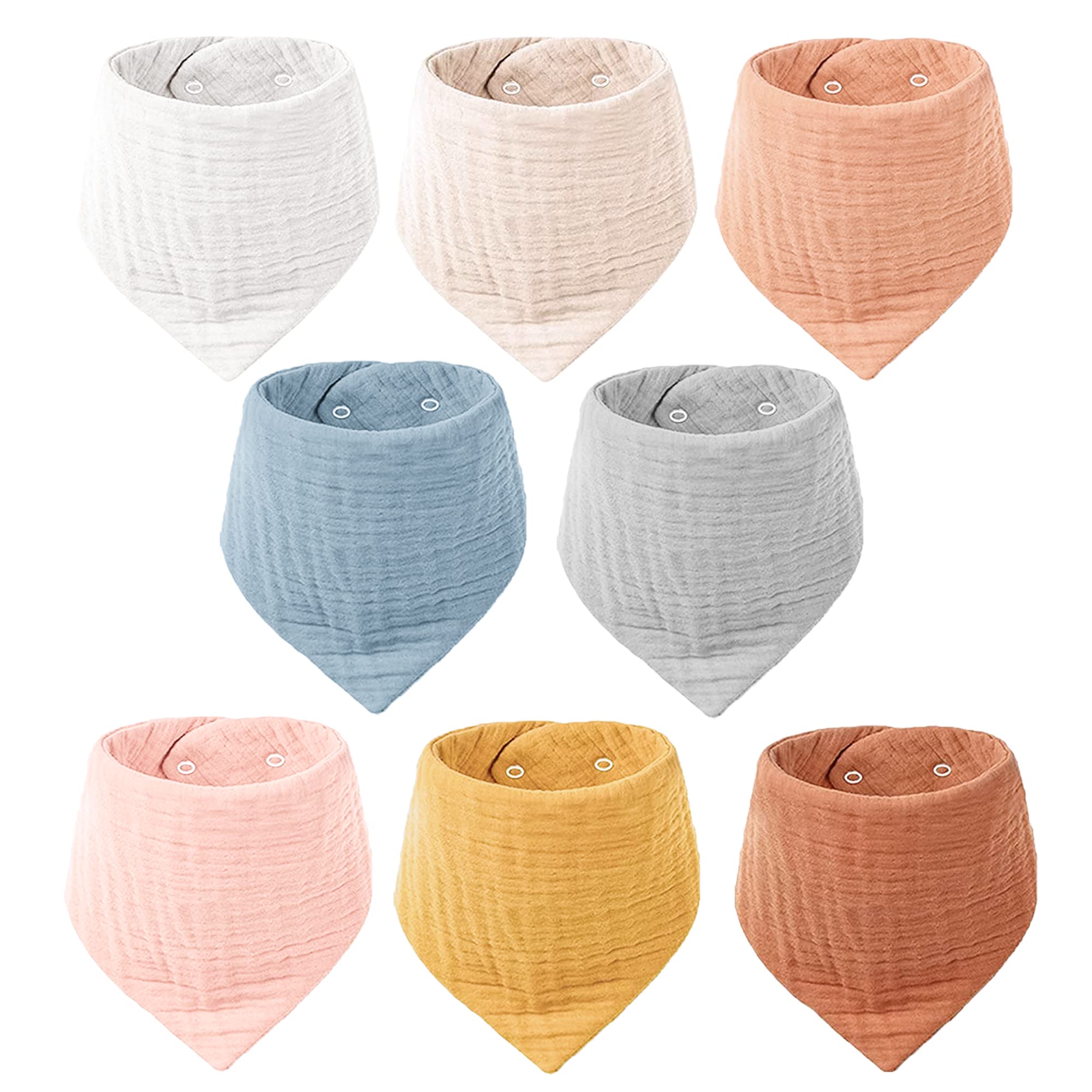 Konssy Muslin Baby Bibs 8 Pack Baby Bandana Drool Bibs 100% Cotton for Unisex Baby, 8 Solid Colors Set for Teething and Drooling