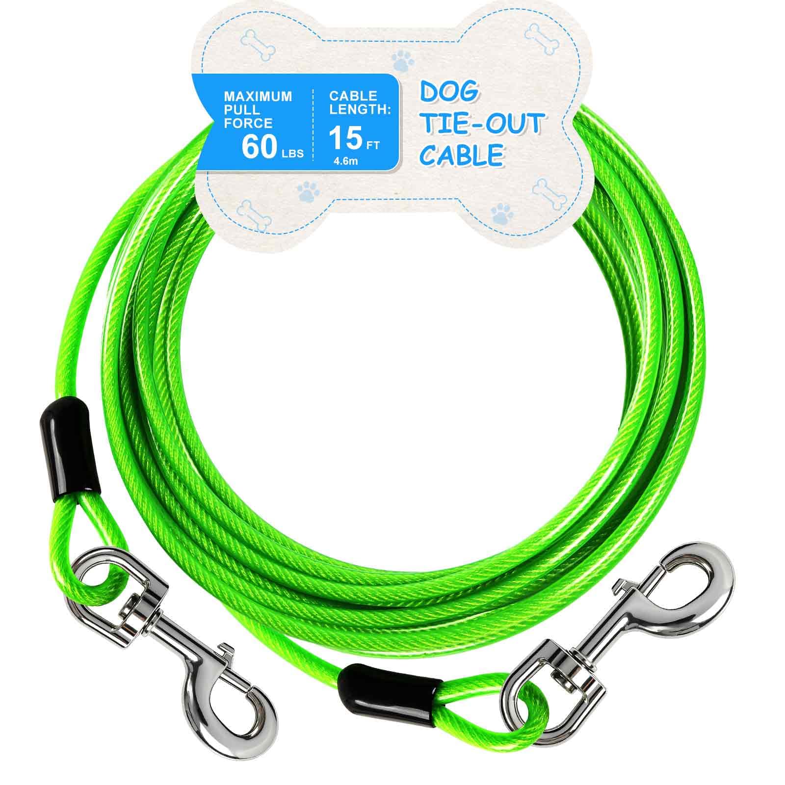 Câble d'attache pour chien de 4.6m vert résistant 27kg pour jardin