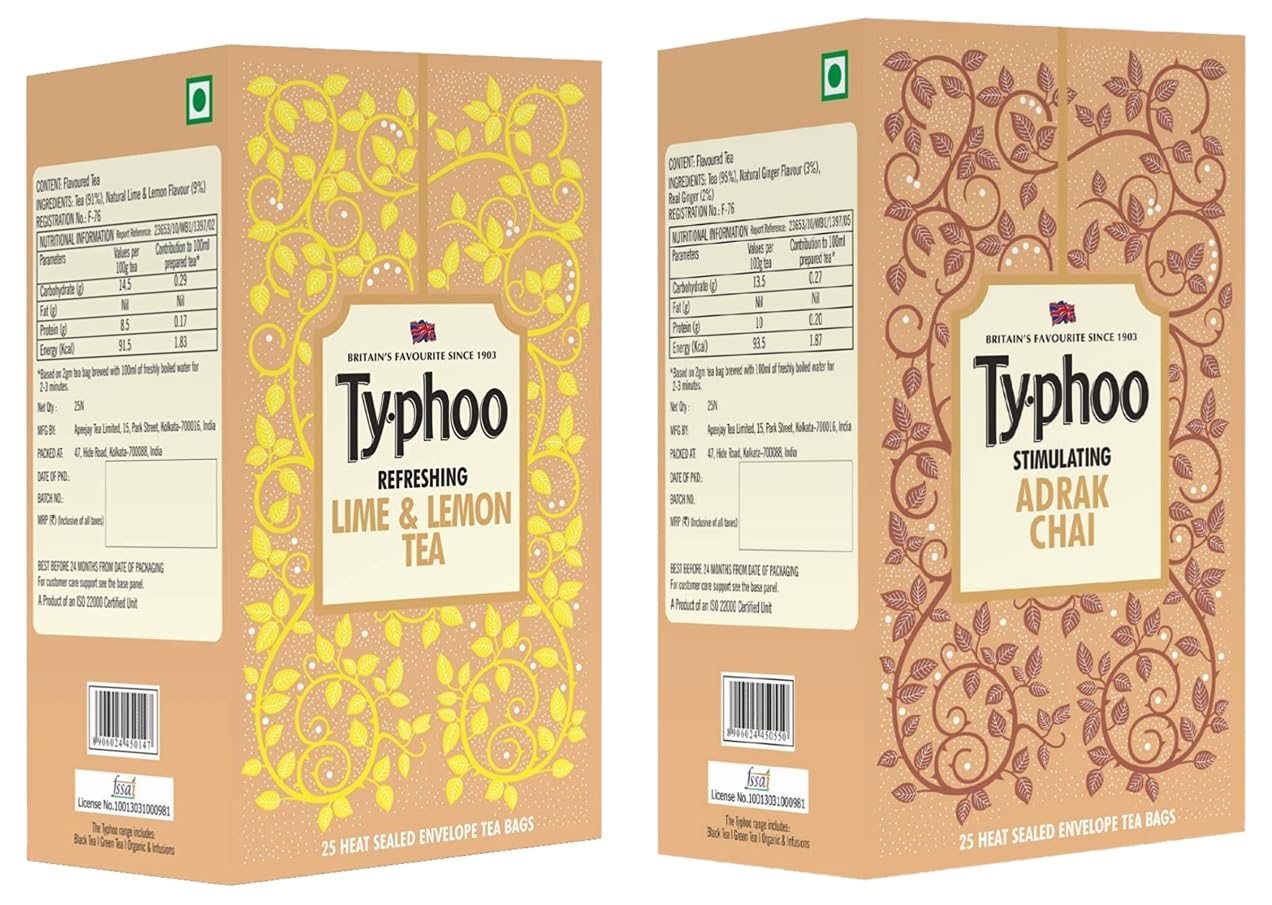 Typhoo Lime and Lemon Flavoured Tea, 25 Tea Bags & Typhoo Stimulating
