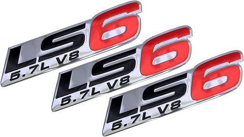Miniatura 1 de LS6 5.7L V8 - Placa de identificación con emblema de motor, color rojo, aluminio altamente pulido, cromado, plateado, compatible con GM Cadillac