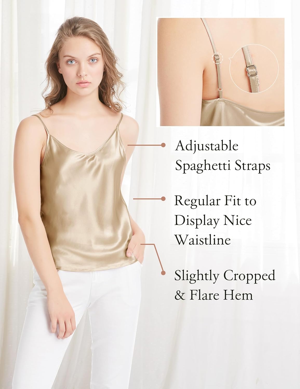 LilySilk Womens Silk Camisole 100% 19MM Mulberry Silk Basic Tank Tops Summer Casual Classic Top Loose - Image 6