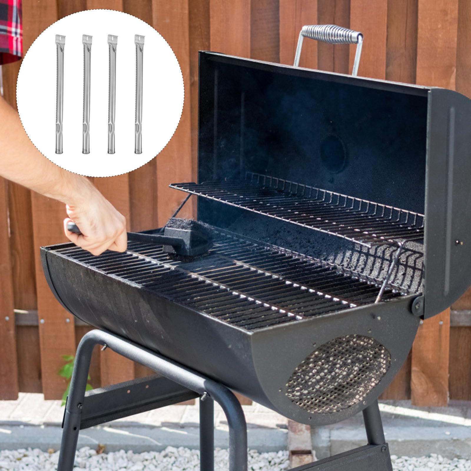 TEHAUX Tubo de Quemador de Acero Inoxidable de Parrilla de Gas 4 Piezas | Color Plata, Resistente a Altas Temperaturas y Fácil de Instalar, Pieza Portátil que No se Deforma