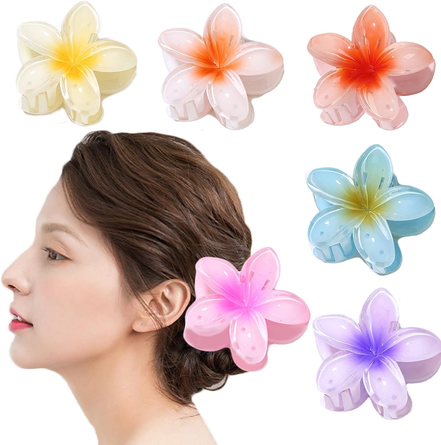 6 Pcs Flower Hair Clip, Nonslip Flower Claw Clips Strong Hold Hawaiian Claw Clip for Medium Thick Hair Hair Claw Clips for Women and Girls