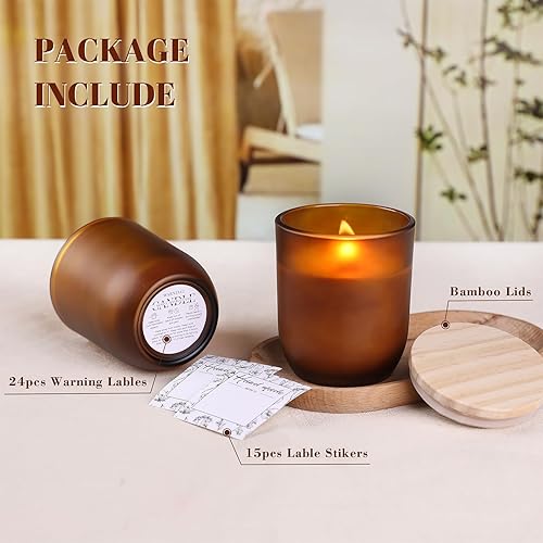 Miniatura 9 de LETINE 12 tarros de vela de vidrio ámbar de 8 onzas con tapas, kit de fabricación de velas de primera calidad, recipientes herméticos con tapas para