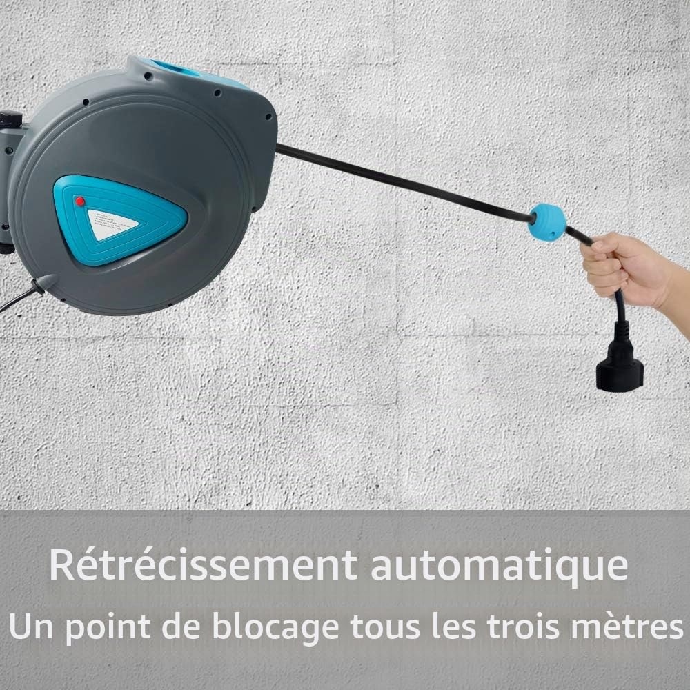 XMTECH Enrouleur de câble automatique tambour de câble avec câble électrique, support mural rotatif à 180°
