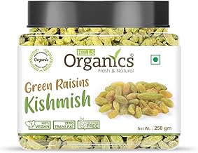 HILLS ORGANICS Green Raisins (Munakka)- 250GM | Natural Kishmish Kismis Sweet Soft Chewy Antioxidants Fiber Vitamin B Tasty Nutritious Energy Booster Healthy Snack for Skin and Digestion Dry Fruit
