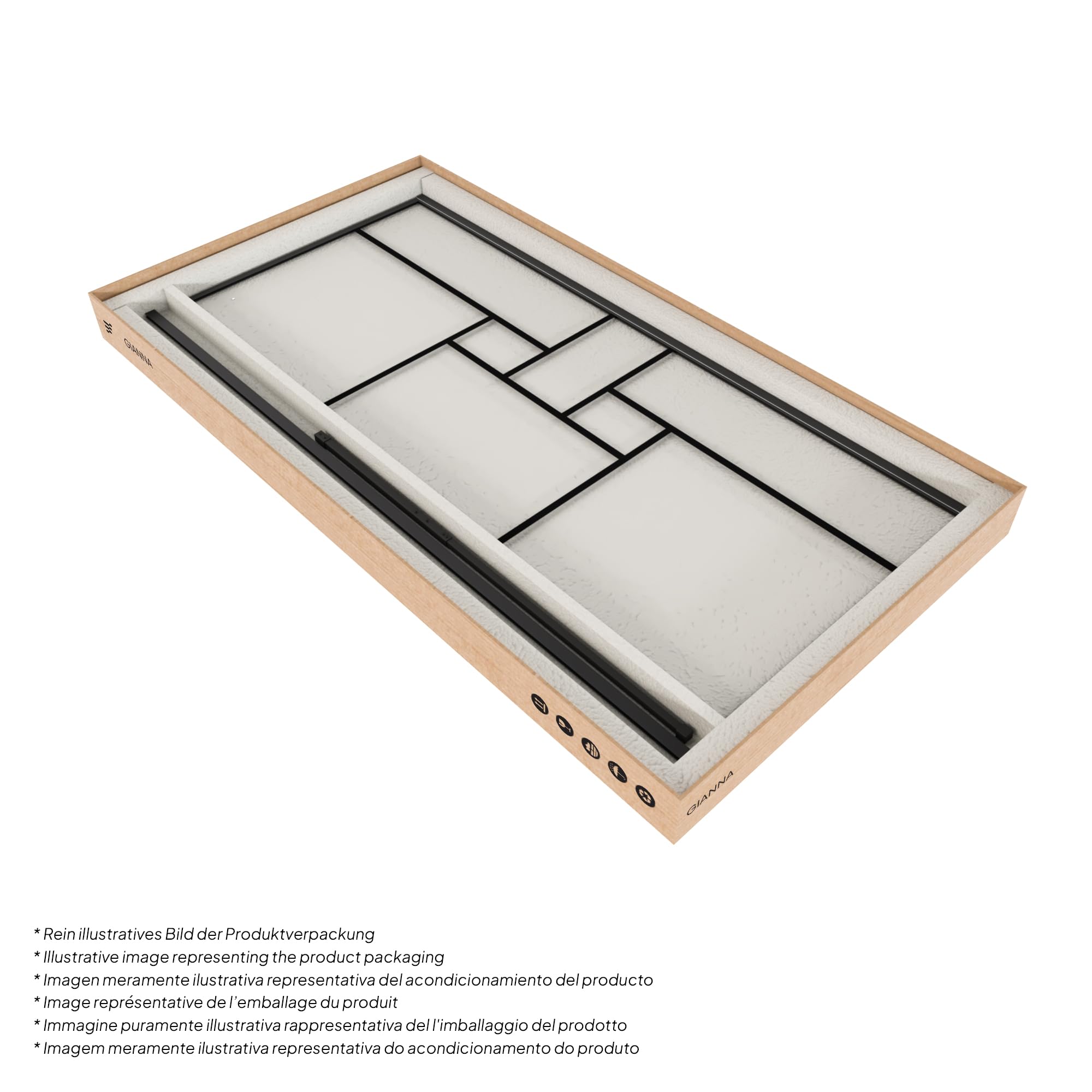 Stały panel prysznicowy z przodu, Walk In Gianna 70x200 cm - Przegroda z 8mm przezroczystym szkłem hartowanym z czarnymi paskami, matową czarną ramą i stabilizatorem