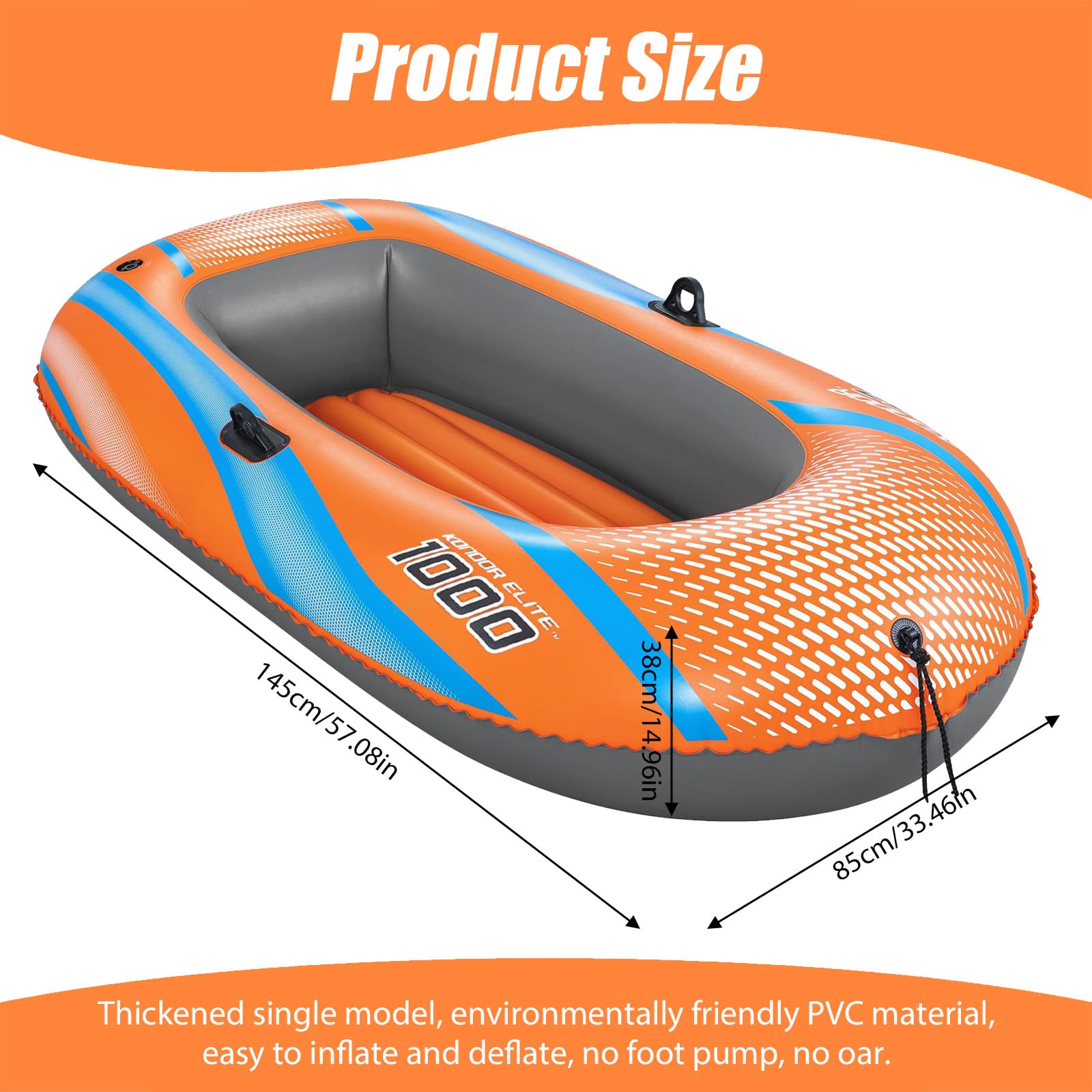 Barca da pesca gonfiabile per una persona, gonfiabile, in PVC 1100D, con 3 camere d'aria, barca gonfiabile, piccola barca, gonfiabile, One-Man Raft, 149 x 85 x 38 cm