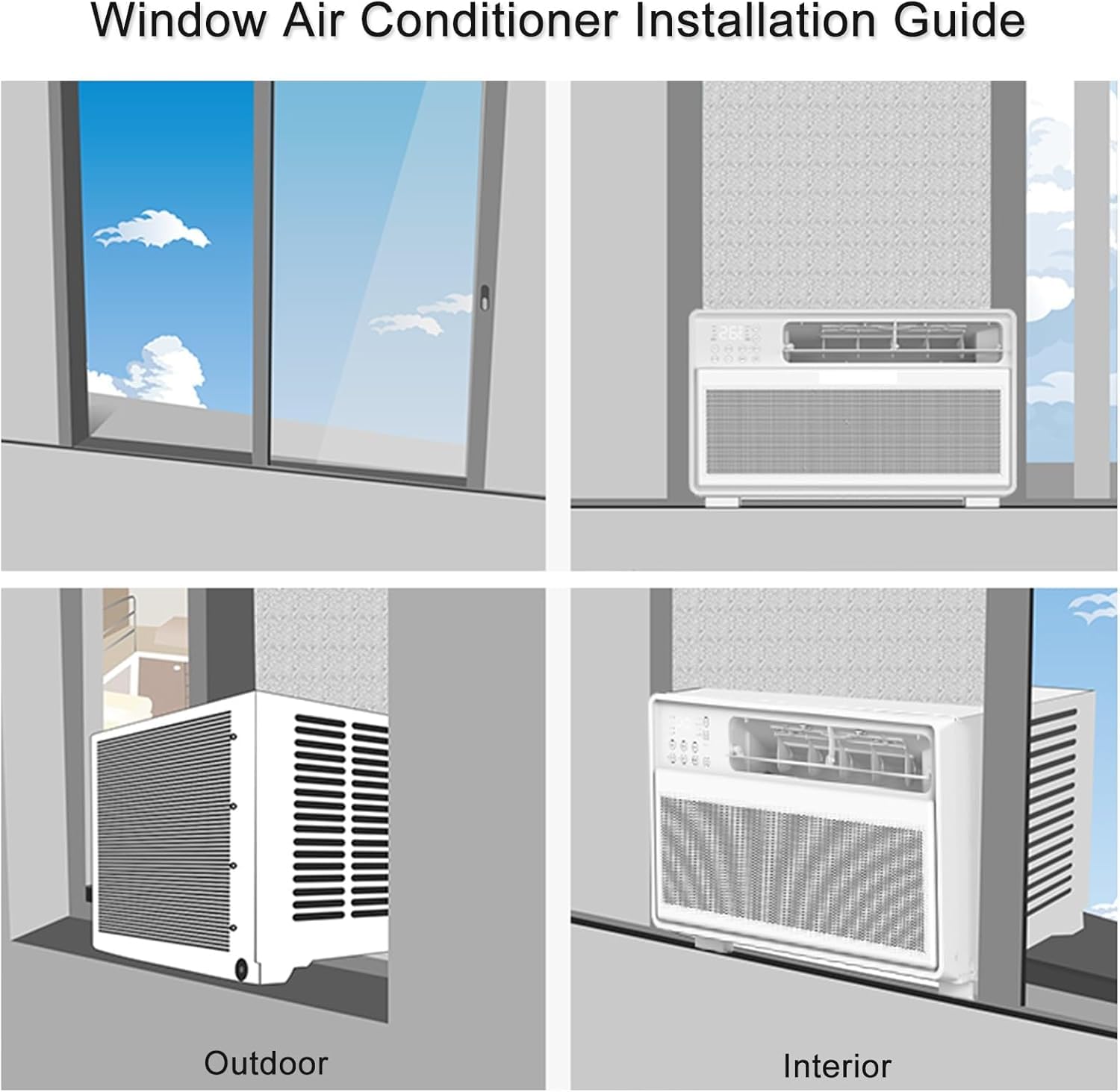 Aire Acondicionado De Ventana Inverter De Bajo Consumo, Unidad De 9000 Btu con Control Remoto Y Termostato, Enfría 20 M², Temporizador De 24 Horas para Dormitorio Y Sala De 9000BTU/2680W