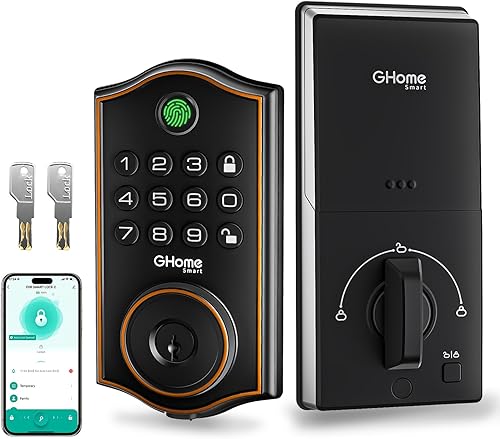 GHome Smart Cerradura de cerrojo, cerradura de puerta de entrada sin llave para puerta delantera, control remoto de aplicación, bloqueo automático,