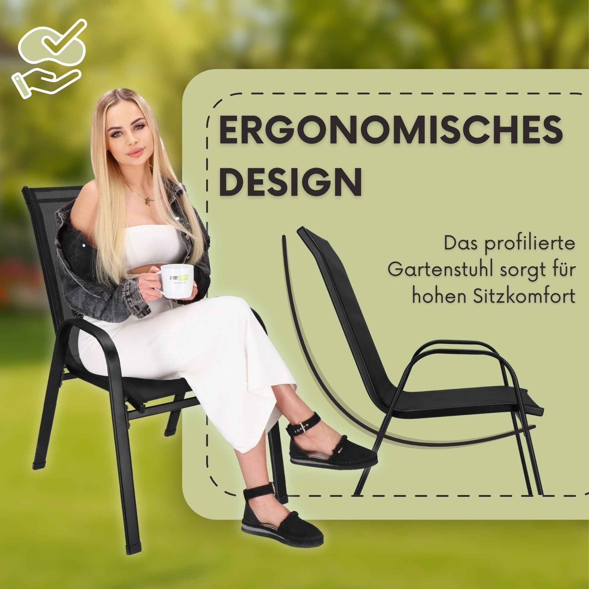 SPRINGOS Balkonstühle 2er Set – Wetterfeste Balkonmöbel für kleinen Balkon mit ergonomischem Design – Bequeme Gartenstühle für Terrasse & Outdoor Garten