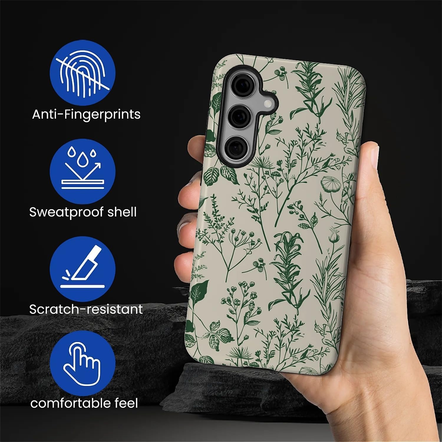 for Samsung Galaxy S25 Case, Hybrid 2-Layer Silicone Protective Glossy Case for Girl Women for Samsung Galaxy S25 Vintage Botanical Texture Leaves Flower Pattern - Image 2