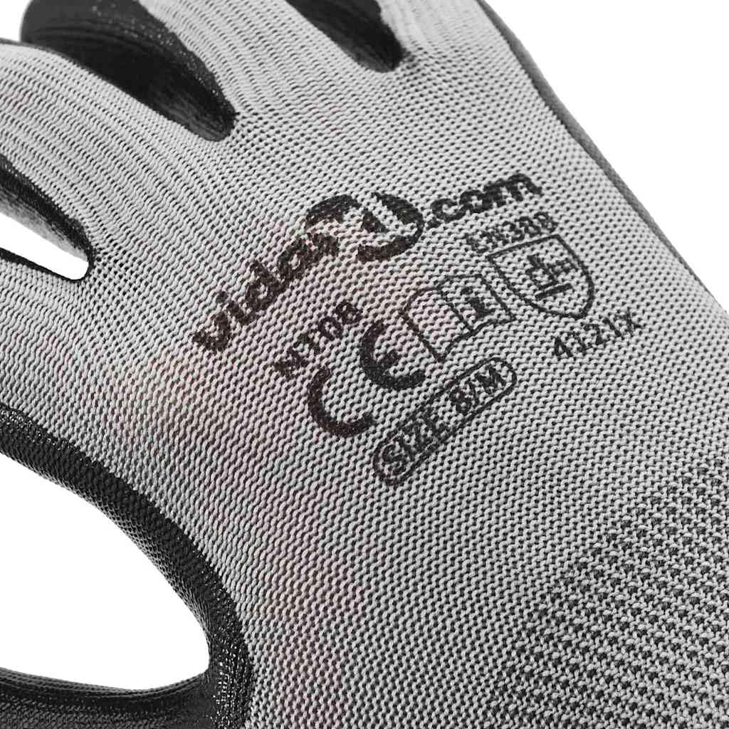 Lot de 24 gants de travail gris noir taille 8 M en polyester, résistants à l'abrasion, polyvalents pour atelier, jardin, construction et industrie, confortables, durables