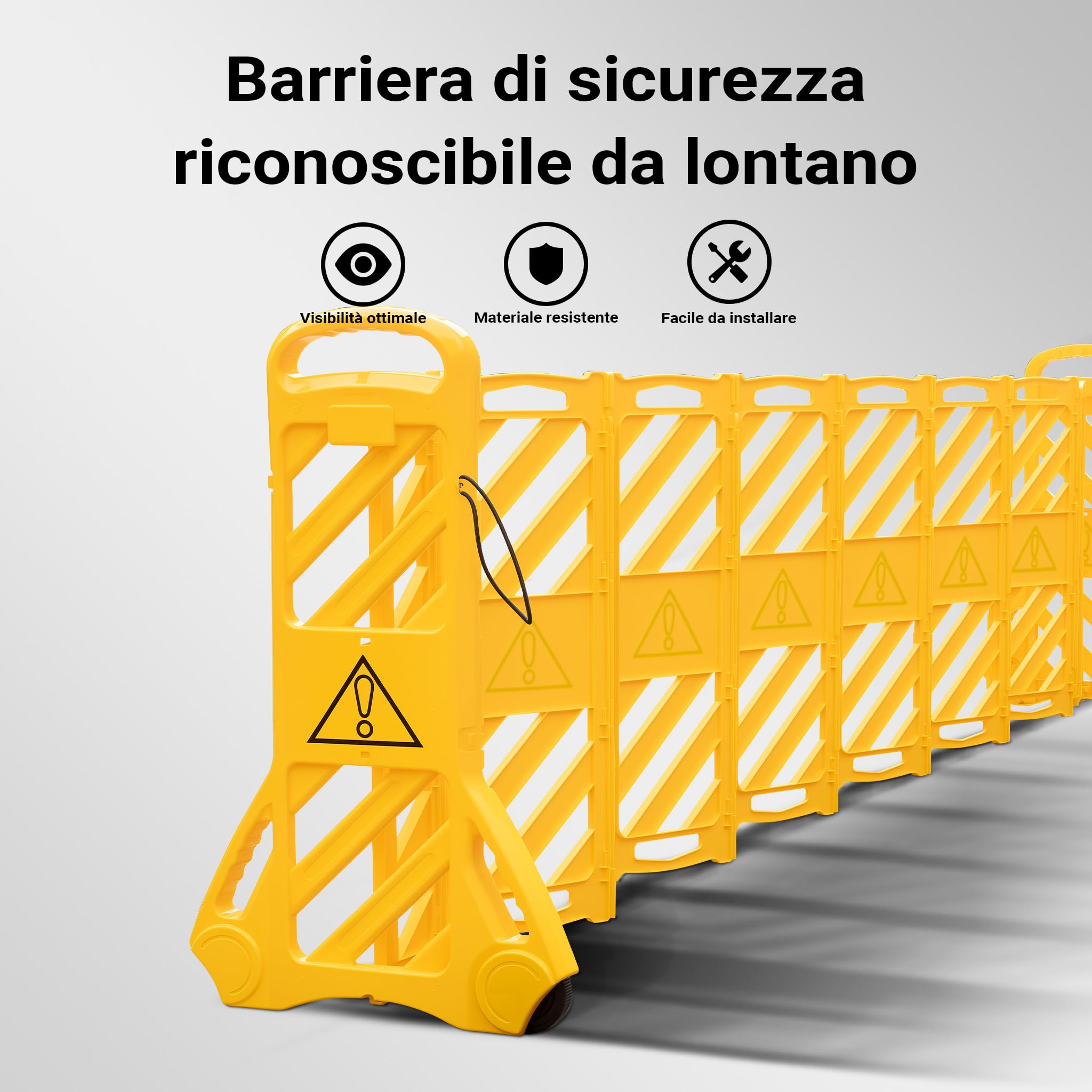 Wiltec Barriera mobile portatile, barriera pieghevole 60 x 32 x 101 cm, recinzione estensibile fino a 3,9 m con ruote e maniglie, barriera in PE robusto