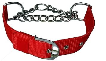 PSK PET MART Dog Choke Collar Nylon Half Chain Collar Half Choker Stainless Steel Adjustavle Dogs Collars (RED, Small .75 INCH)