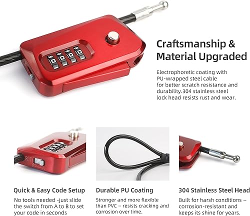 Miniatura 4 de Candado de cable pitón de 6 pies para bicicleta, bicicleta, scooter eléctrico, cámara de sendero, cerradura de combinación de 4 dígitos para uso al
