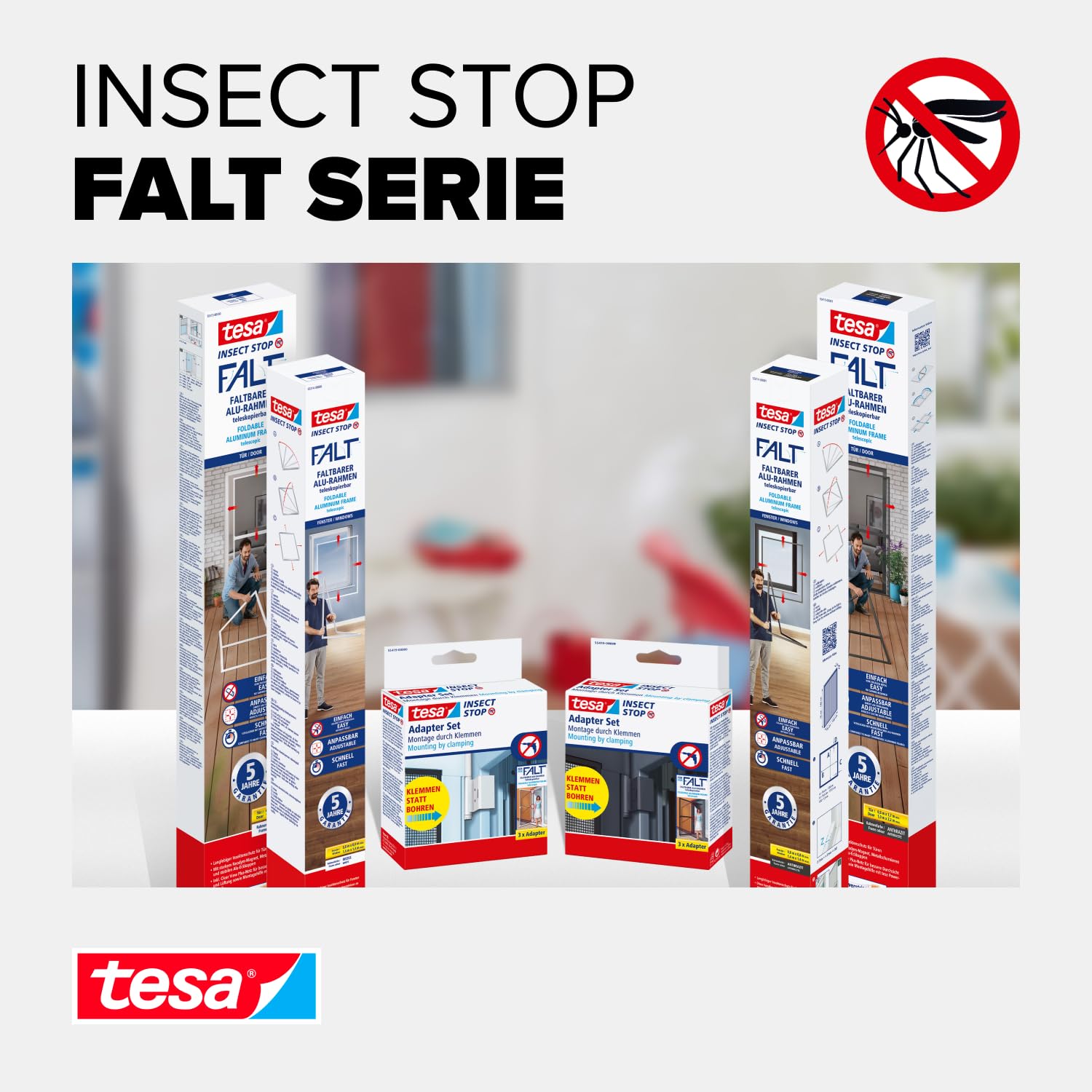 tesa INSECT STOP FALT Alu Rahmen teleskopierbar Premium für Türen – vormontierter Alu-Rahmen - Fliegengitter - mit verstellbarem Teleskoprahmen - 80 cm x 170 cm bis 100x cm x 220 cm - Anthrazit