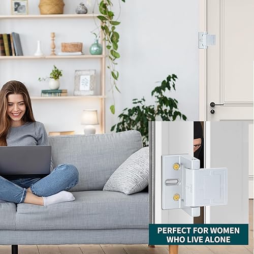 Miniatura 6 de Paquete de 2 cierres de puerta para la parte superior de la puerta, cerradura de refuerzo de puerta plateada para el hogar y el hotel, seguridad con